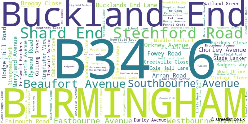 A word cloud for the B34 6 postcode